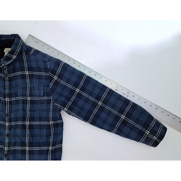 LL Bean Kids Large 14-16 Fleece Lined Blue Button Up Flannel Shirt Shacket - Picture 8 of 9